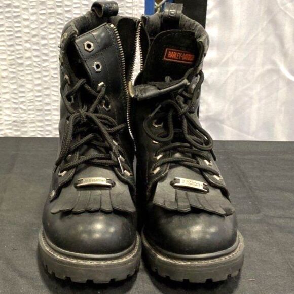 Harley-Davidson Black Leather Kiltie Fringe Boots - Size 7 - Picture 7 of 12